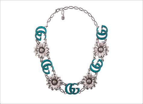 Gucci Collana con fiori in smalto blu 